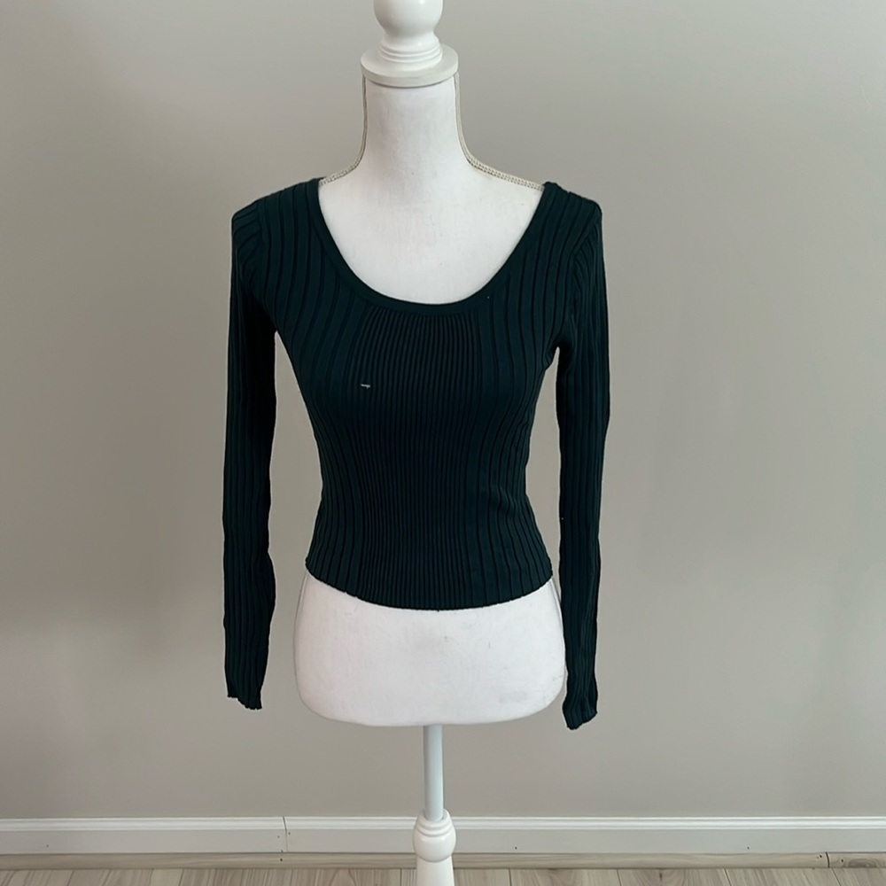 Kendall & Kylie Deep Teal Ribbed Long Sleeve Top